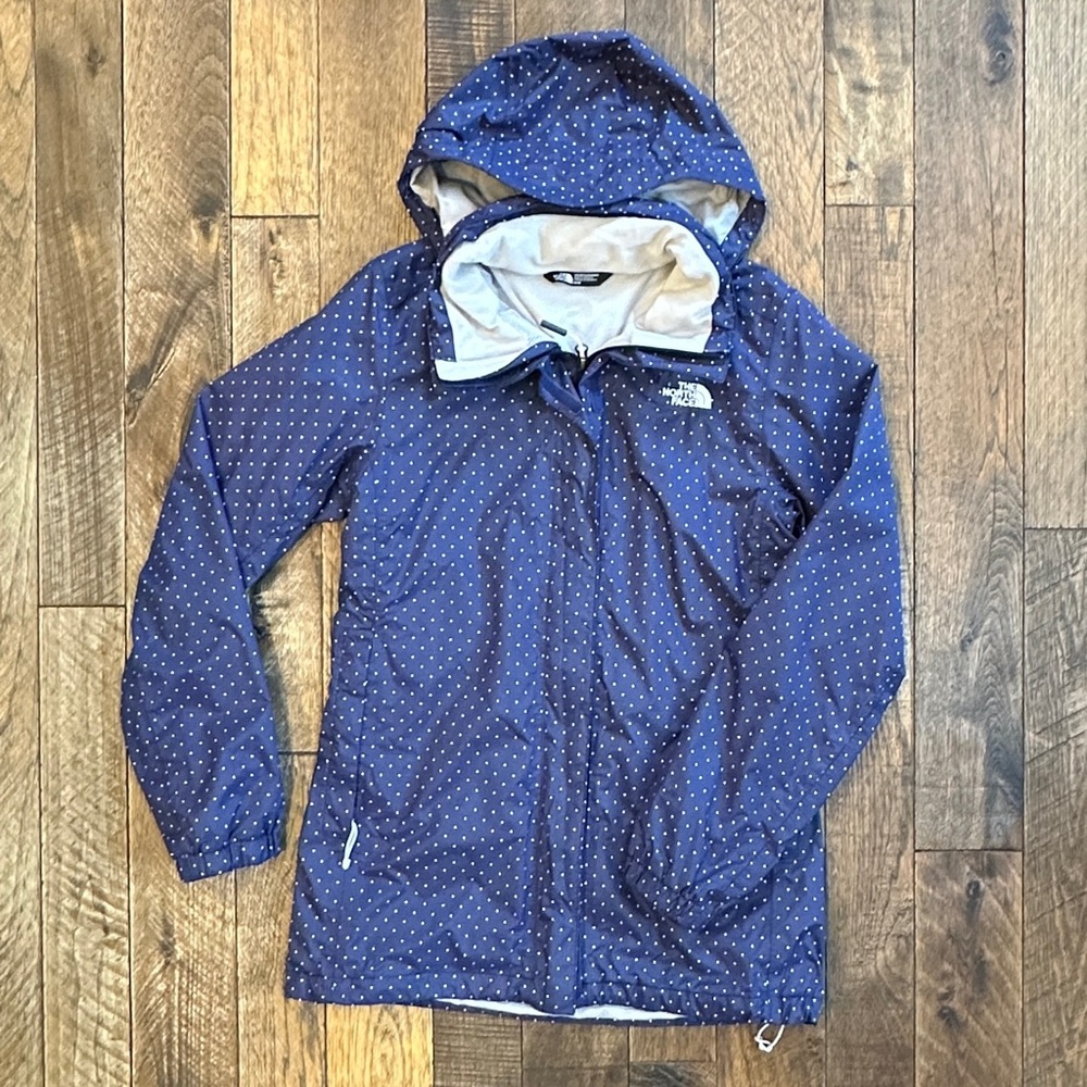 North Face Womens Dry vent Rain Jacket Navy Polka Dots Size M